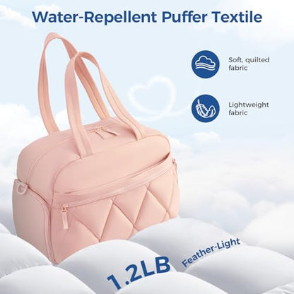 Women's Duffle Gym Bag, Carry-On Shoe Compartment for Weekender Overnight - color: Pink, size: Medium