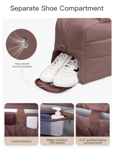 Gitus Travel Duffle Bag for Women Puffer Weekender Bags Carry on Gym Bag - color: Coffee Brown