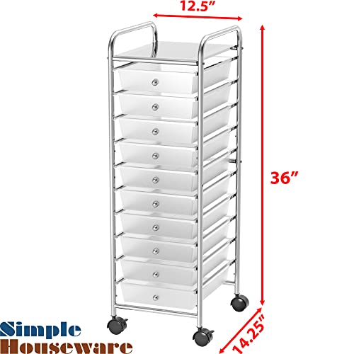 Simple Houseware 10 Drawers Rolling Utility Cart Organizer, Chrome - color: Chrome, size: 10 Drawers
