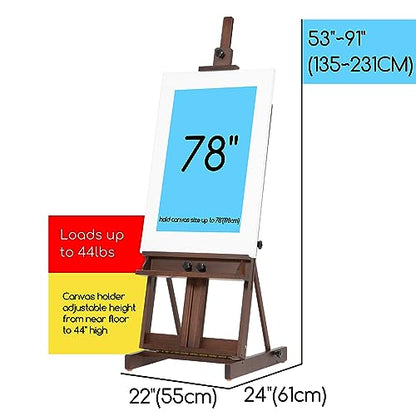 MEEDEN Heavy Duty H-Frame Studio Easel Stand, Large Adjustable Solid Beech Wood Artist Easel for Painting, Holds Canvases up to 78" with Storage Tray- Walnut - color: Walnut