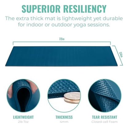 Elevate Bulk Extra Long Yoga Mats, 10 Pack, 72x24in | Bulk Non Slip Exercise Mats for Workout, Stretching, Fitness - Wholesale Non Toxic Gym Mats for Home, Schools and Studios - color: Teal
