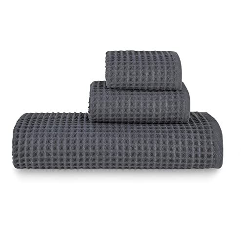 sea me at home Waffle Bath Sheet Set, 100% Turkish Cotton, Includes 1 Bath Sheet, 1 Hand Towel, 2 Face Towels - color: Charcoal, size: Bath Sheet Set (4 Pieces)