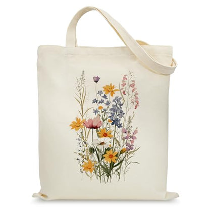 Aesthetic Canvas Tote Bag for Women with Inner Pocket - color: Bouquet