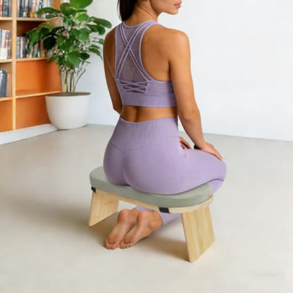 Meditation Benches, Folding Meditation Kneeling Stool with Footpads, Bamboo Sturdy Meditation Chair with Meditation Cushion as Yoga Bench, Prayer Bench, Floor Seat (Green) - color: Green