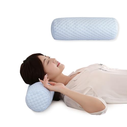 Summer Cool Touch Cylindrical Body Pillow, Round Bolster Pillow for Sleeping, Sofa Headrest Cushion, Blue, Grey，Multiple (Blue, 15.8 * 5.9in) - color: Blue, size: 15.8*5.9in