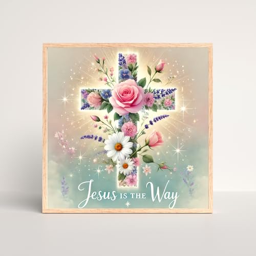 Modern Merch Jesus Diamond Art for Adults Flower Cross Christian 5D Diamond Painting Kit for Adults, DIY Jesus Wall Art Cross Stitch Kits Gem Art, Round Drill 12x12 Religious Gifts for Women - color: Cross Flower