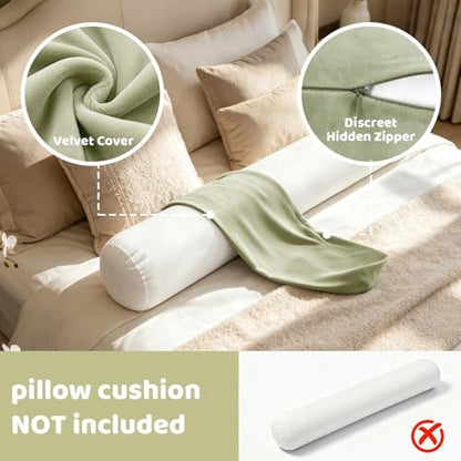 IFOYO Velvet Round Body Pillow Cover with Zipper, 47" x 8" Ultra-Soft Bolster Pillow Cover Machine Washable Long Round Pillow Case for Sleeping & Bedroom, Living Room, Case Only, Green - color: Green, size: 47"