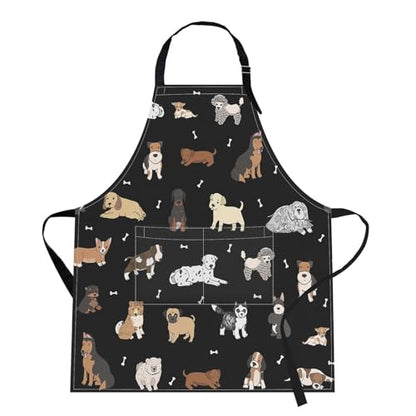 Apron with Pockets, 32x28 inch, for Women Men, Dog | Labrador Puppy Doodle Waterproof Adjustable Bib Aprons for Kitchen Cooking Baking Painting Gardening - color: Dog