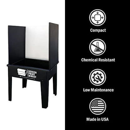 Screen Print Direct® Screen Printing Washout Booth - w/LED Light | Compact Vertical Design, 32 By 24 By 64 Inches - Chemical Resistant, Recycled Polyethylene, Easy Assembly - LED Light - size: Washout Booth with LED