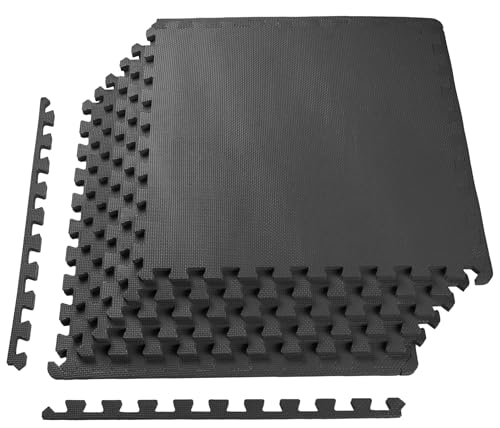 BalanceFrom Puzzle Exercise Mat 1/2-inch Thick, EVA Interlocking Foam Floor | Tiles for Home Gym, Mat for Home Workout Equipment, Floor Padding for Kids, Black, 24 in x 24 in x 1/2 in, 24 Sq Ft - 6 Tiles - color: Black, style: 1/2" Thick, 24 Square Feet