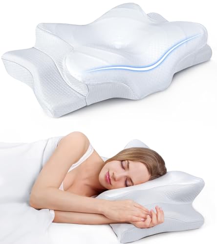 Ultra Pain Relief Cooling Pillow for Neck Support, Adjustable Cervical Pillow Cozy Sleeping, Odorless Ergonomic Contour Memory Foam Pillows, Orthopedic Bed Pillow for Side Back Stomach Sleeper - color: White