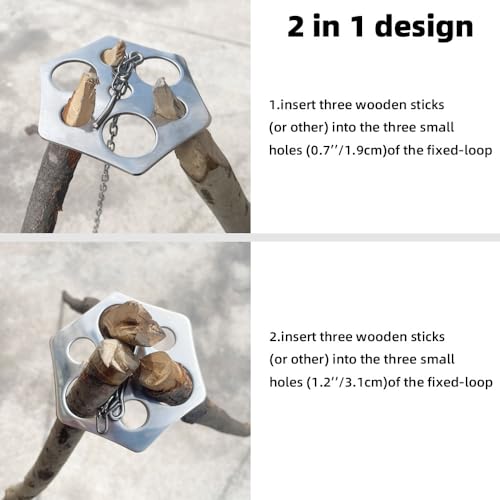 Stainless Steel Camping Tripod Board,Turn Branches into Campfire Tripod | Campfire Support Plate with Adjustable Chain for Hanging Cookware,Rustproof,Portable Camping Gear - color: Plus-2
