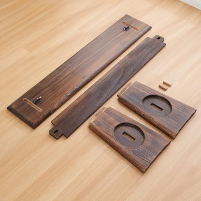 Farmhouse Skinny Narrow Entryway Bench, Rustic Dark Brown Wood | Multi‑purpose slim noodle accent bench for entryway, hallway, mudroom, bedroom, farmhouse rustic seating for compact spaces