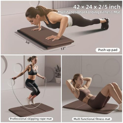 Foldable Exercise Pad Extra Thick 1.2" x 14" x 24" - color: Dark brown+black