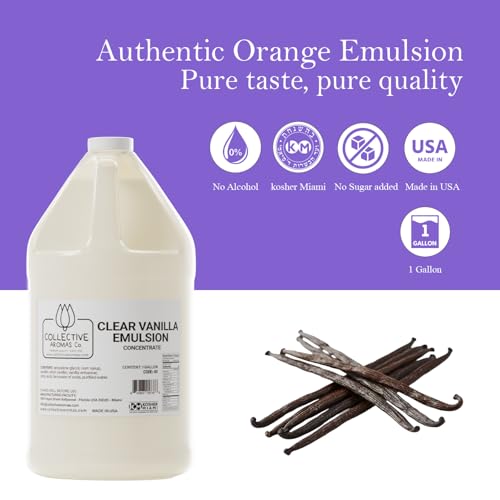 Collective Aromas Co. Clear Vanilla Emulsion for Baking, Clear Vanilla Flavoring for Frosting, Royal Icing, Cookies & Cakes, Heat-Stable Liquid, Alcohol Free, Kosher, 1 Gallon (128 fl oz), Made in USA - size: Clear Vanilla - 1 Gallon (128 fl oz)