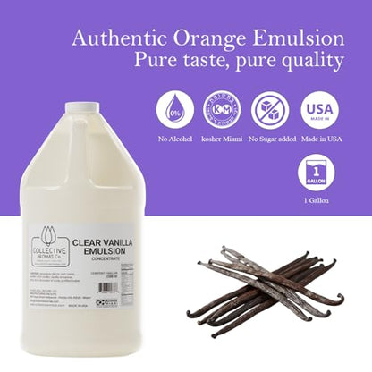 Collective Aromas Co. Clear Vanilla Emulsion for Baking, Clear Vanilla Flavoring for Frosting, Royal Icing, Cookies & Cakes, Heat-Stable Liquid, Alcohol Free, Kosher, 1 Gallon (128 fl oz), Made in USA - size: Clear Vanilla - 1 Gallon (128 fl oz)