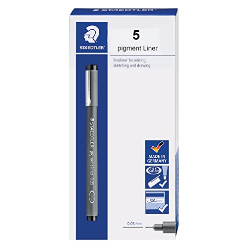 Staedtler Pigment Liner, Fineliner Pen for Drawing, Drafting, Journaling, 0.05mm, Black, Box of 5 Pens, 308 0059M - style: 0.05mm