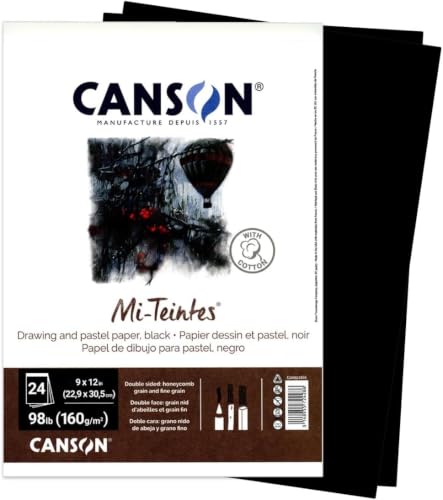 Canson Artist Series Mi-Teintes Pastel Paper, Black, Foldover Pad, 9x12 inches, 24 Sheets (98lb/160g) - Artist Paper for Adults and Students (Pack of 6) - size: 9"X12" (Pack of 6), style: Black