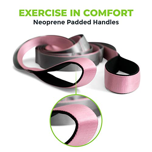 Gradient Fitness Stretching Strap for Physical Therapy, 12 Multi-Loop Stretch Strap 1.5" W x 8' L, Neoprene Handles, Physical Therapy Equipment, Yoga Straps for Stretching, Leg Stretcher. - color: Pink/Grey