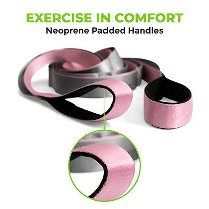 Gradient Fitness Stretching Strap for Physical Therapy, 12 Multi-Loop Stretch Strap 1.5" W x 8' L, Neoprene Handles, Physical Therapy Equipment, Yoga Straps for Stretching, Leg Stretcher. - color: Pink/Grey
