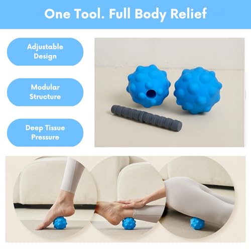 Adjustable Peanut Massage Ball, Dual Textured Massage Roller with Customizable 5-8 Inch Width for Back, Neck, Legs, Calves and Hamstrings, Lightweight TPE Self-Massage Tool, Blue
