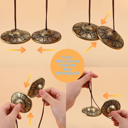 Tibetan Tingsha Cymbals Meditation Chime Bells(Om Mani Padme Hum) - color: Om Mane Padme Hum Symbols Embossed