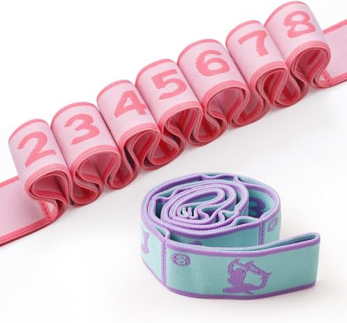 2 PCS Kids Stretching Strap - 8-Loop Adjustable Stretch Bands for Dance, Ballet, Yoga, Gymnastics Workout, Children‘s Fitness Equipment, Stretching Resistance Bands and Home Flexibility Training - color: Pink+Blue