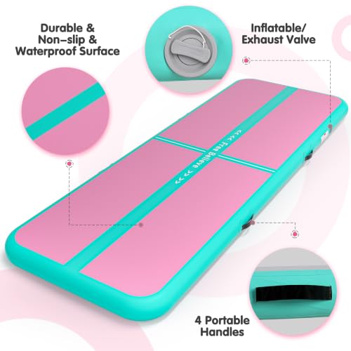 FINCOME Inflatable Gymnastics Air Mat Tumble Track Mats for Home with Pump - color: Green Pink, size: 10ft*5ft*6inches(3m*1.5m*0.15m)