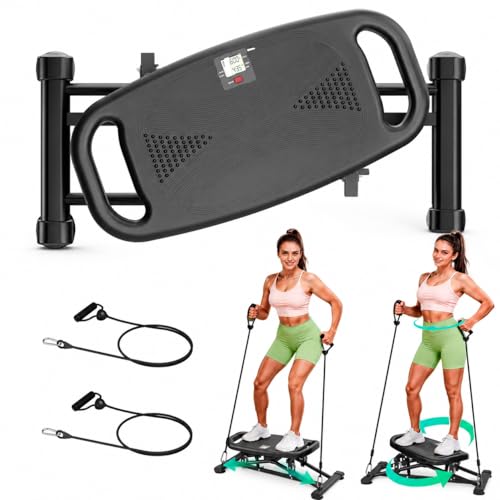 Balance Board for Adults, Rocking Stepper with Resistance Bands, 300LBS Portable Wobble Board, Quiet Side to Side Ski Simulator Trainer Exercise Machine for Home Gym Core Workout - color: 2 in 1 Twist Board_Black