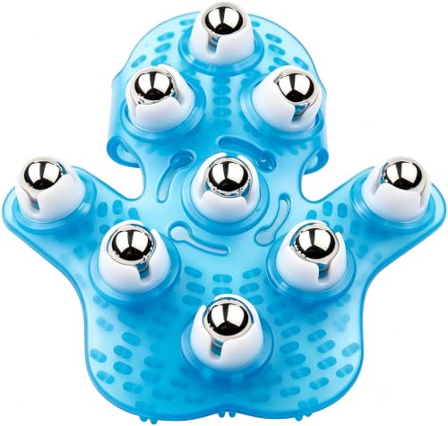 Handheld Massage Ball for Muscle Back Neck Joint Foot Shoulder Leg Pain Relief - Palm Shaped Massage Tool with Roller Balls, Portable Design, Blue