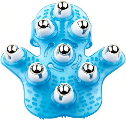 Handheld Massage Ball for Muscle Back Neck Joint Foot Shoulder Leg Pain Relief - Palm Shaped Massage Tool with Roller Balls, Portable Design, Blue