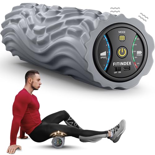 FITINDEX Vibrating Foam Roller for Exercise,5 Vibration Speeds,Rechargeable | Yoga Roller, Electric Roller for Deep Tissue Massage, Massge Foam Roller for Back, Legs & Shoulders, FSA Eligible HSA - color: Gray