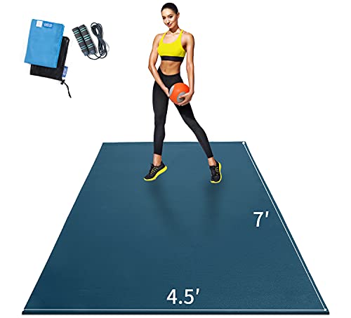 MRO Extra Large Exercise Mat 8'x4.5'/7'x4.5'/6'x4.5'(7mm) | High-Density Workout Mats for Home Gym Flooring, Extra Thick Cardio Mat,Non-Slip,Ideal for MMA, Jump Rope - Shoe Friendly. - color: blue, size: 7*4.5 FT