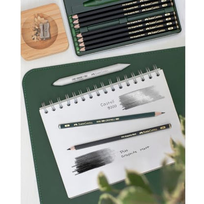 Faber-Castell Pitt Graphite Matte Pencil Set, Metal Tin of 8 Graphite Pencils and Sketching Accessories (HB, 2B, 4B, 6B, 8B, 10B, 12B, 14B), Pencil Sharpener, Eraser and Blending Stump - size: 1 Count (Pack of 11), style: 11 Count