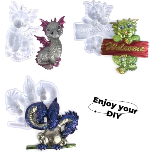 3D Dragon Wall Decor Silicone Molds Set, Welcome Sign and Baby Dragon Resin Casting Molds, DIY Home Decoration