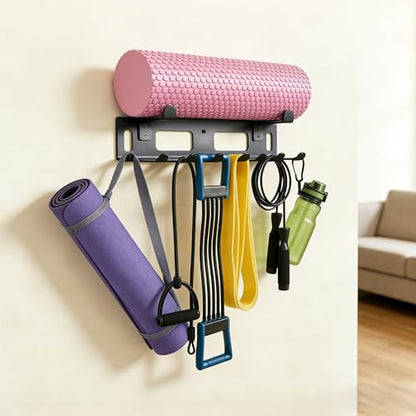 Gym Rack Organizer for Home Gym Storage, Wall Mounted, Multi-Purpose Home Gym Storage Rack for Resistance Bands, Yoga Mats, Jump Ropes,Weight Belts, Garage Workout Room Accessories,Black