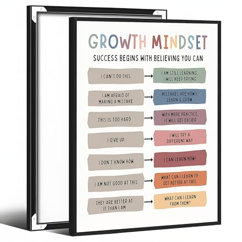 Balsuka Growth Mindset Poster Motivational Mental Health Wall Art Positive Affirmation Quotes Canvas Prints Students Educational Artwork for Classroom Office Wall Decor 8x10inch Black Aluminum Frame - color: style-2 Black Aluminum Frame, size: 8"L x 10"W