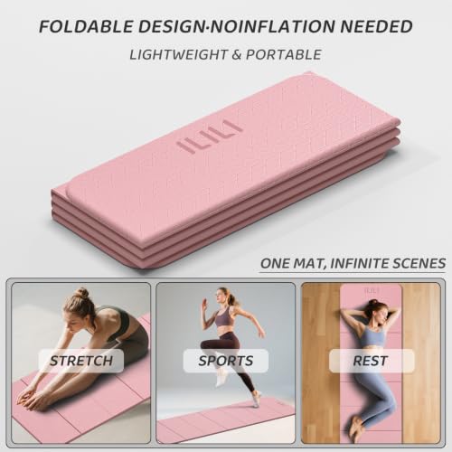 ILILI Foldable Yoga Mat 71 * 24 * 0.3 Inch - color: Light Pink