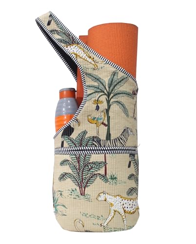 INDIAN CRAFT CASTLE Yoga Mat Bag | Tote Mat Bag | Sling Yoga Tote w/Large Side Pocket & Zipper Pocket | Yoga Mat Carrier Fits Most Size Mats - color: Beige