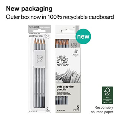 Winsor & Newton Studio Collection, Graphite Pencils, Set of 5 | Soft, Thick Core pencils, Varied Hardness, Soft Smooth Texture, Easy Blending, Stylish Metal Tin Included, High Quality Lead - style: 5 Graphite Pencils