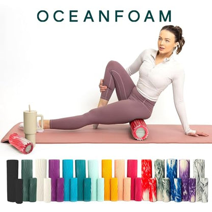 Oceanfoam Ripple Travel Foam Roller (11" x 3.35") Firm Mini Foam Roller for Physical Therapy, Deep Tissue Massage, Back Pain - High Density, Ergonomic Wave Textured - Yoga, Exercise (Red Marbled) - color: Red Marbled