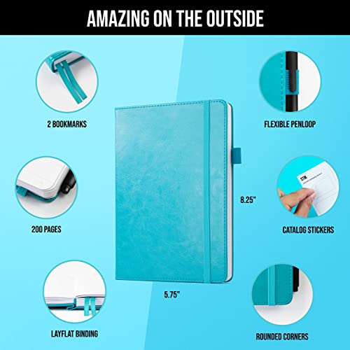 Lined Journal Notebook for writing + Free Pen! Ruled 200 pages, 120gsm Thick Paper with Sticky Notes,pen loop, elastic band, leather hard cover | Scribbles That Matter A5 journals, (5.75 x 8.2) - color: Aqua