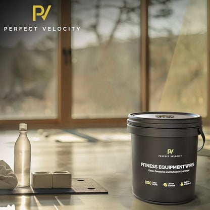 Fitness Equipment Wipes with Reusable Bucket Dispenser - 800 Pre-Moistened Lemon Scented Multi-Surface Wet Wipes - All Purpose Gym Cleaner for Yoga Mats & Exercise Equipment