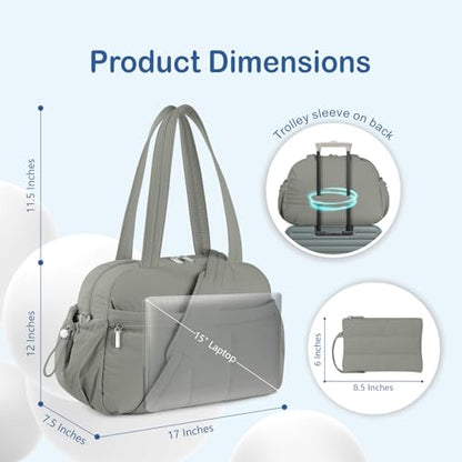 TOPDesign Travel Duffel Bag for Women, Puffer Gym Bag Sports Tote with Wet Pocket, Carry On Weekender with Luggage Sleeve (Grey) - color: Grey