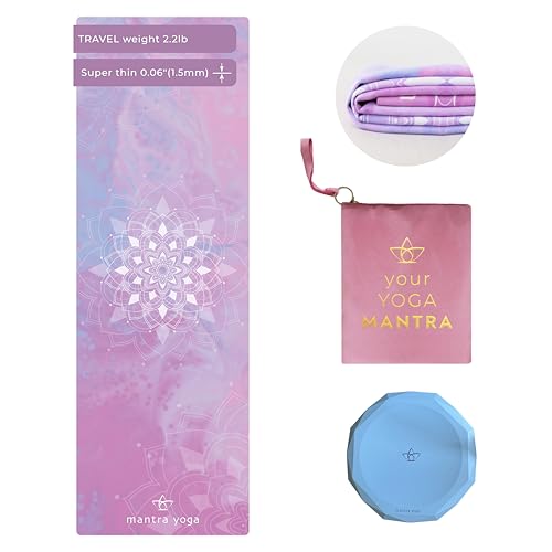 Mantra Yoga Travel PRO 1.5mm with Knee Pad - Foldable Fitness & Exercise Mat with Bag | Lightweight, Compact & Eco-Friendly | Non-Slip & Washable | For All Types of Yoga | 72" L x 24" W | 2.6 lbs - color: Mandala