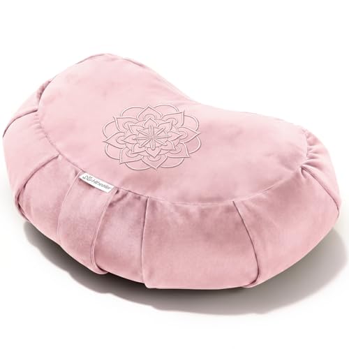Hihealer Premium Crescent Meditation Cushion, Buckwheat Yoga Bolster Pillow | Comfortable Floor Pillow for Sitting, Ergonomic Floor Cushions for Adults, Zafu - color: Pink