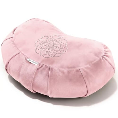 Hihealer Premium Crescent Meditation Cushion, Buckwheat Yoga Bolster Pillow - color: Pink