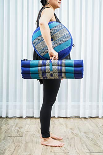 Leewadee Meditation Cushion Set – 1 Small Zafu Yoga Pillow and 1 Small Roll-Up Zabuton Mat Filled with Kapok - color: Sf28 - Blue