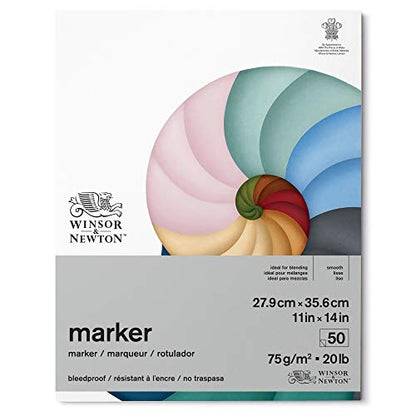 Winsor & Newton Classic Bleedproof Marker Pad, 11" x 14", 50 Sheets, 75 GSM | Bleedproof, 75gsm, Specially Treated Paper, Smoot, Matte, Archival Quality, Desiged for Optimal Marker Performance - size: 11" x 14", style: Classical