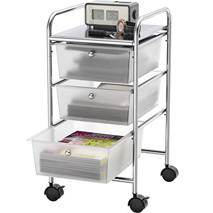 Simple Houseware 3 Drawers Rolling Utility Cart Art Craft Organizer, Chrome - color: Chrome, size: 3 Drawers